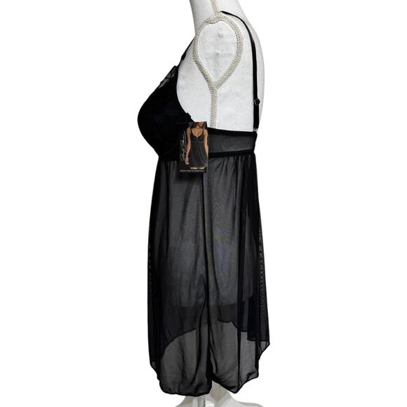 Marilyn Monroe Black Lace Mega Push-Up Sheer Babydoll Lingerie Size M - Picture 4 of 12